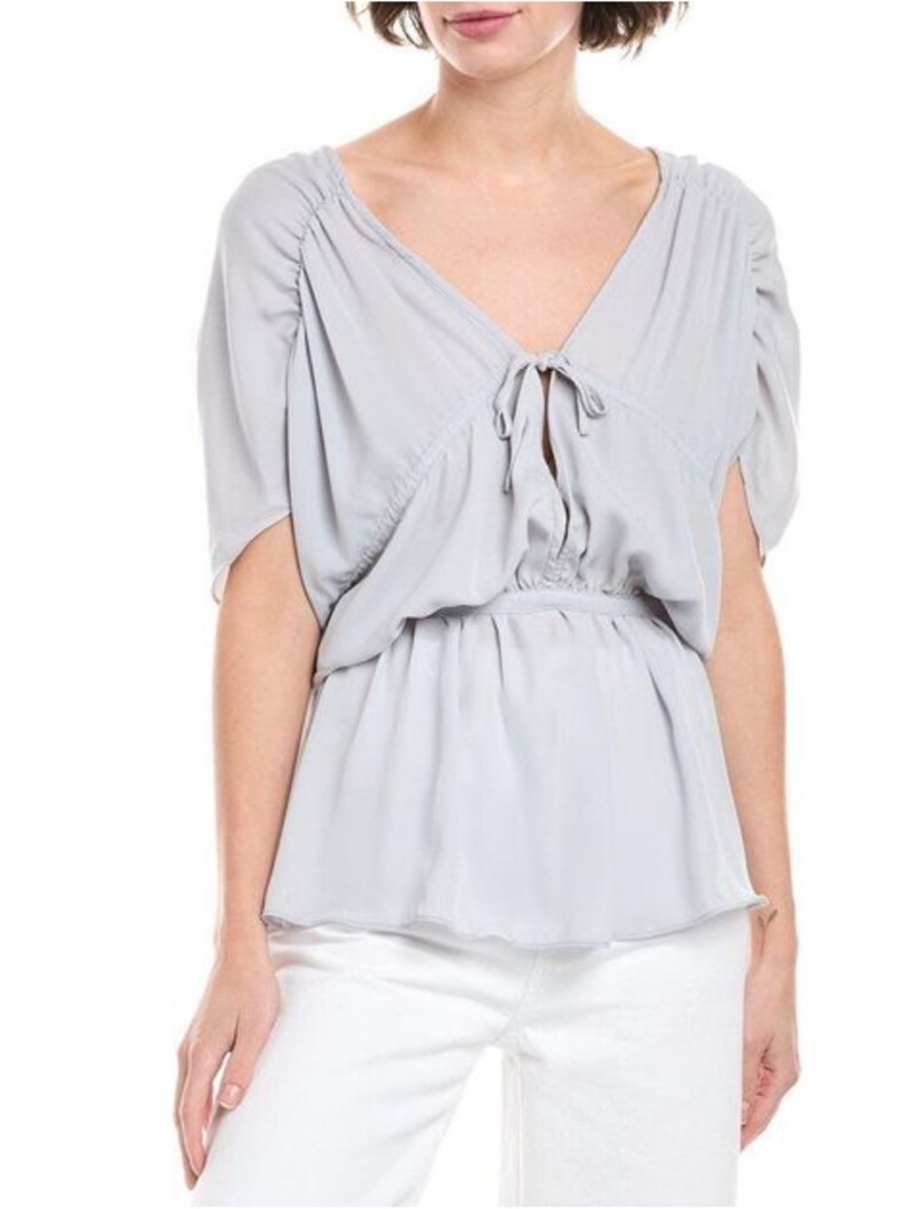 WeWoreWhat Light Grey Gathered Cap-Sleeve Blouse